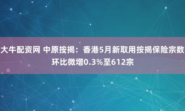 大牛配资网 中原按揭：香港5月新取用按揭保险宗数环比微增0.3%至612宗